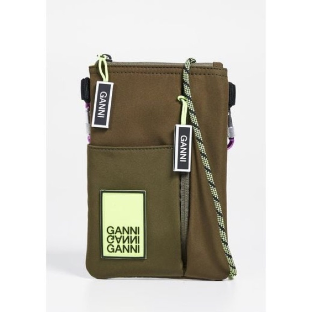 GANNI green olive tech fabric mini crossbody bag
